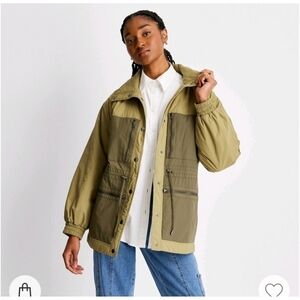 Future Collective Two-Tone Quilt Lined Utility Jacket Women's Size L Green